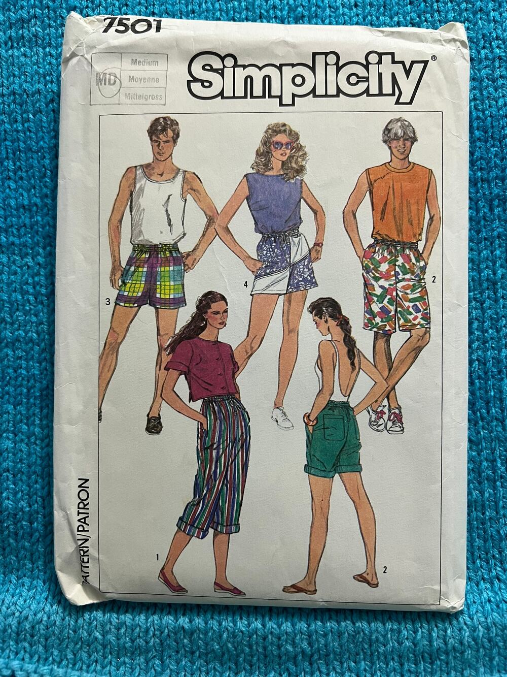 Simplicity 7501 Sewing pattern unisex shorts pants 1980s size medium